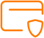 Orange credit card with shield symbol representing security.