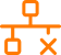 A simple orange flowchart with connected squares and an X.